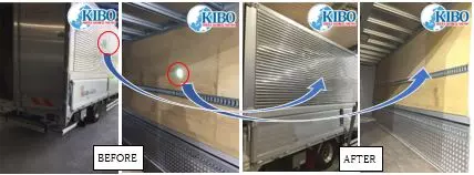 側面に穴が空いてしまったトラックの修理